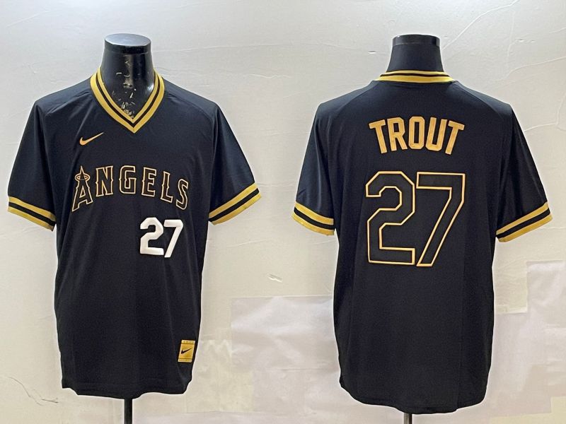 Men Los Angeles Angels #27 Trout Black Gold Game 2025 Nike MLB Jersey style 2